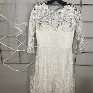 Dress white for wedding with veil size 12